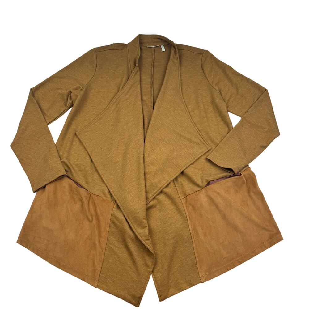 Logo Lounge Open Front Super Soft Drape Faux Suede Detail Jacket Women's Size M
